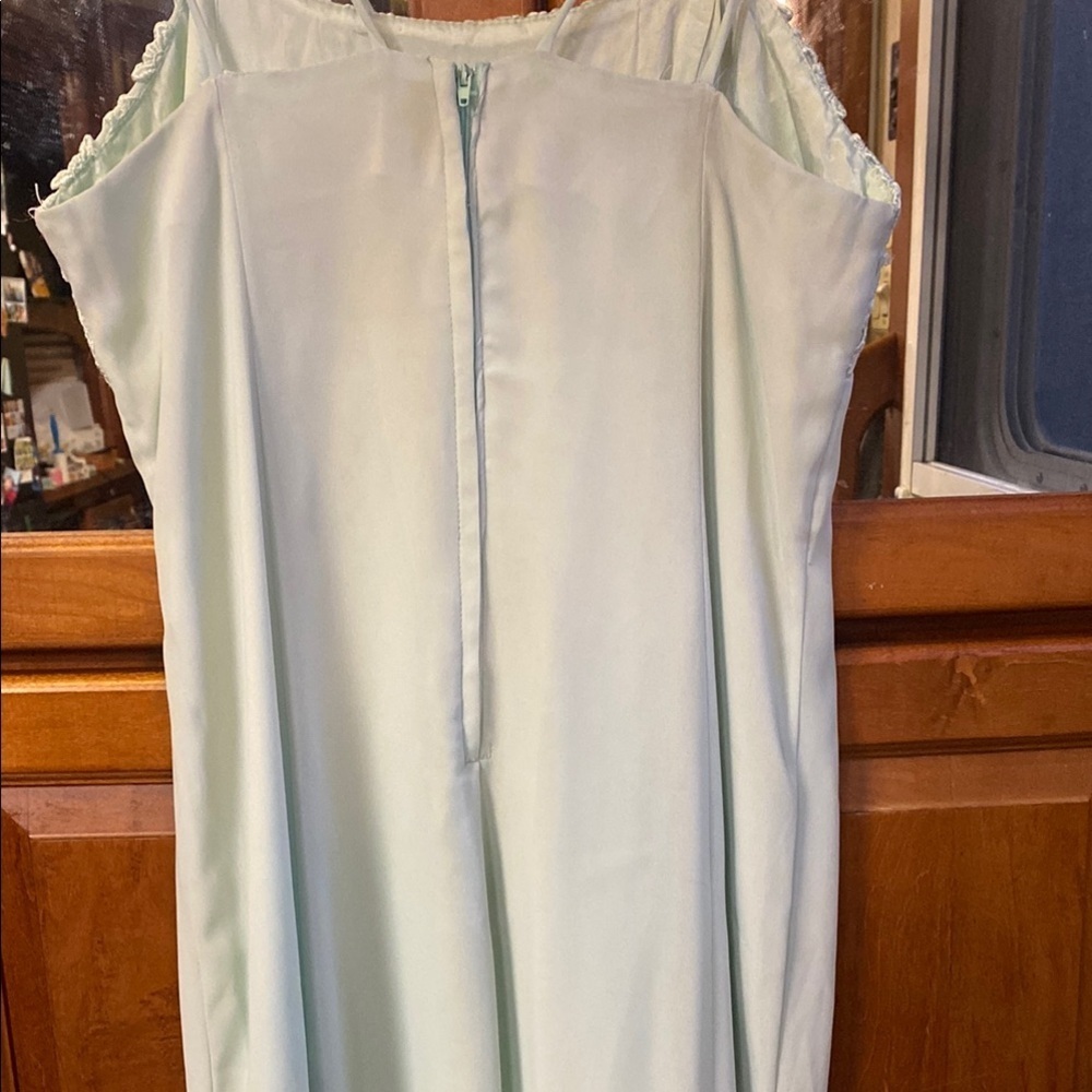 Vintage Mint Green Sleeveless Evening Gown with Lacey Floral Detail Summer Fall - Picture 6 of 9